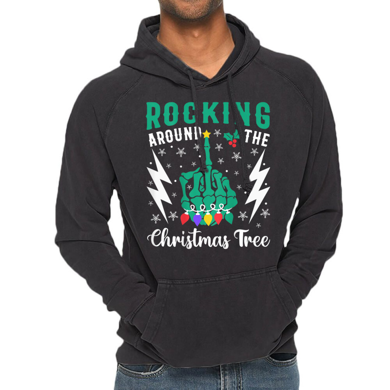 Funny Christmas Skeleton Middle Finger Quote Back Design Vintage Hoodie | Artistshot