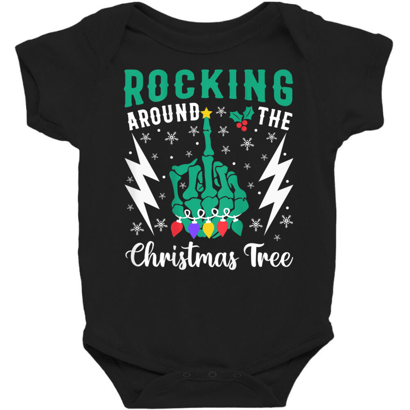 Funny Christmas Skeleton Middle Finger Quote Back Design Baby Bodysuit | Artistshot