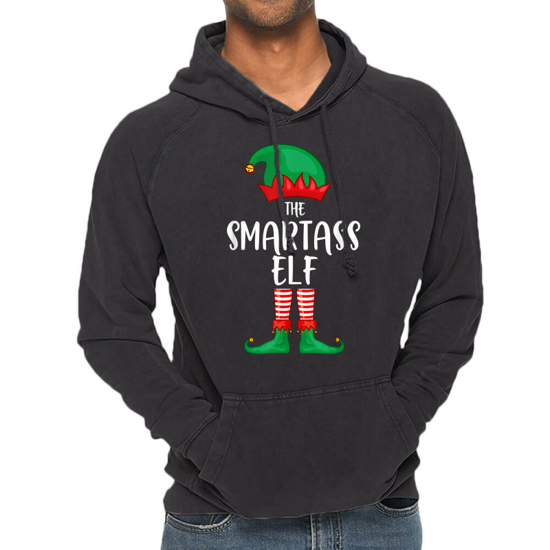 Smartass Elf Christmas Party Matching Family Group Pajama Vintage Hoodie | Artistshot