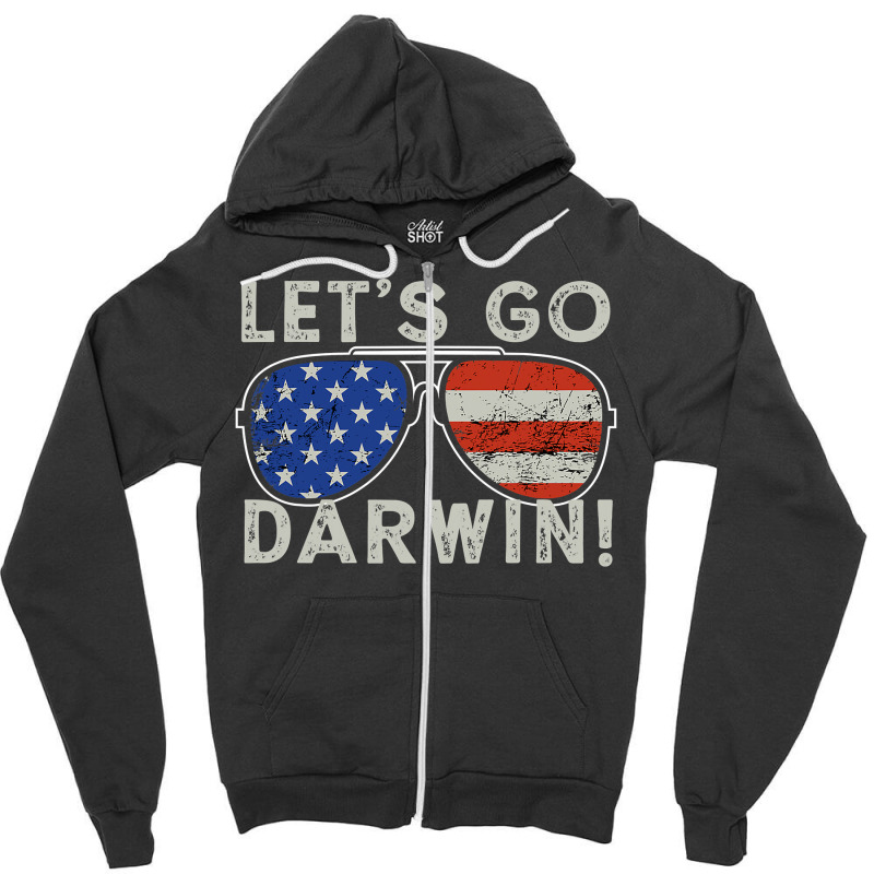 Aviator Sunglasses American Flag Let’s Go Darwin Zipper Hoodie by new121 | Artistshot