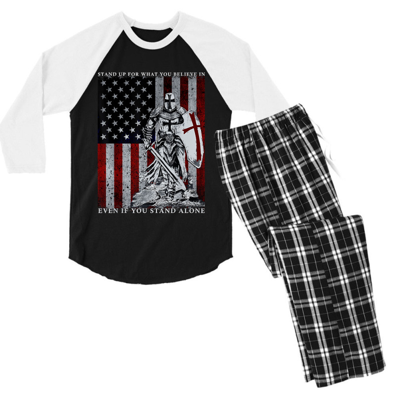 Knight Templar American Flag Crusader Men's 3/4 Sleeve Pajama Set | Artistshot