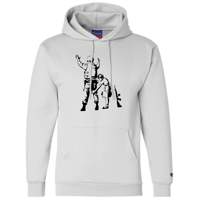 Banksy-girl-searching-soldier Champion Hoodie | Artistshot