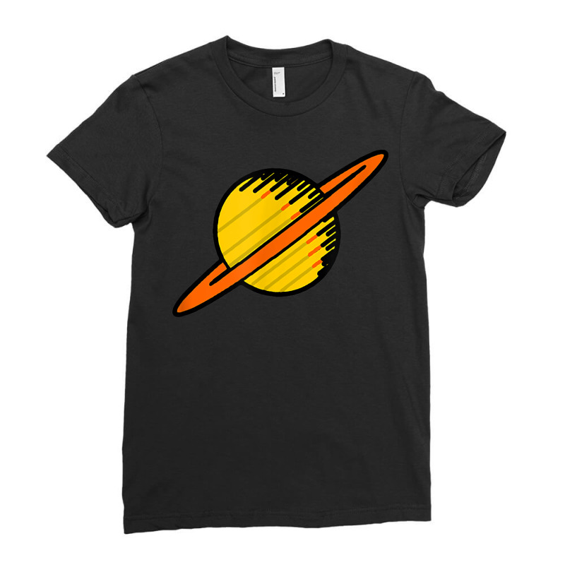 Simple Retro Cartoon Saturn Space Sci Fi Ladies Fitted T-Shirt by August | Artistshot