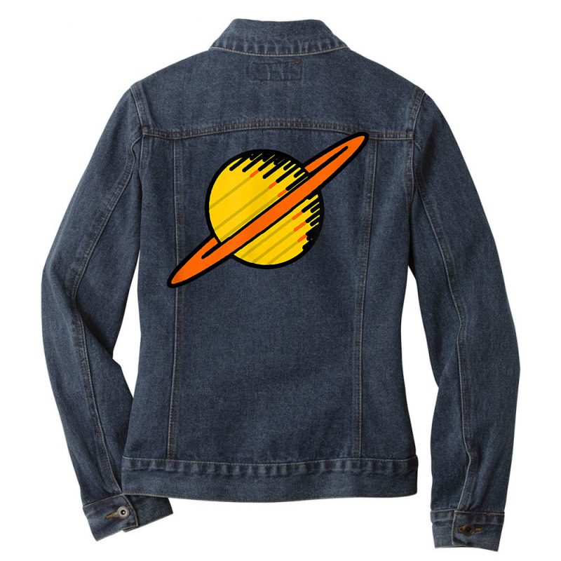 Simple Retro Cartoon Saturn Space Sci Fi Ladies Denim Jacket by August | Artistshot