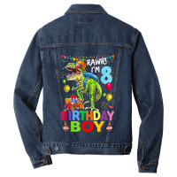 Rawr! I'm 8 Birthday Boy Dinosaur T-rex Themed 8th Birthday Men Denim Jacket | Artistshot