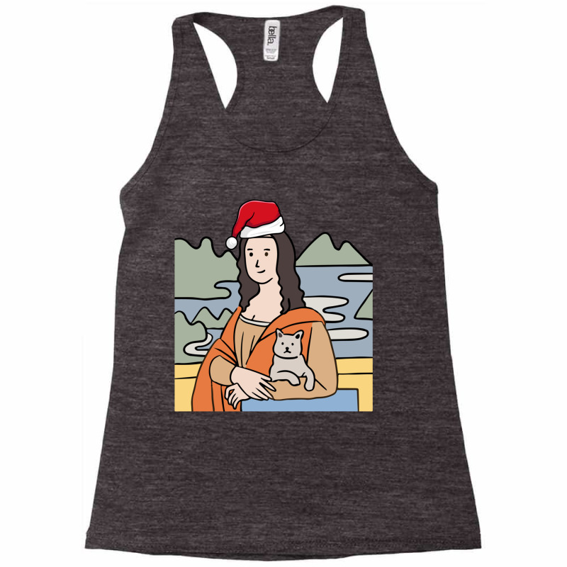 Mona Lisa Holding Cat Christmas Pajama Art Work Painting Long Sleeve T Racerback Tank by cm-arts | Artistshot