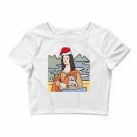 Mona Lisa Holding Cat Christmas Pajama Art Work Painting Long Sleeve T Crop Top | Artistshot