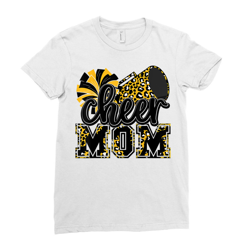 Cheer Mom Black Gold Leopard Cheer Poms & Megaphone T Shirt Ladies Fitted T-Shirt by cm-arts | Artistshot