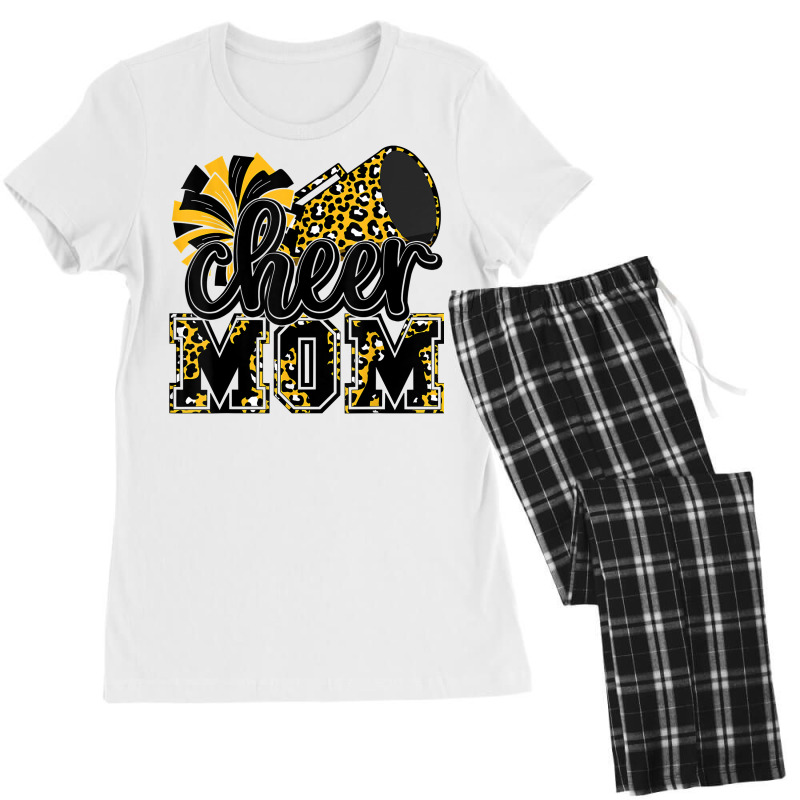 Cheer Mom Black Gold Leopard Cheer Poms & Megaphone T Shirt Women's Pajamas Set by cm-arts | Artistshot