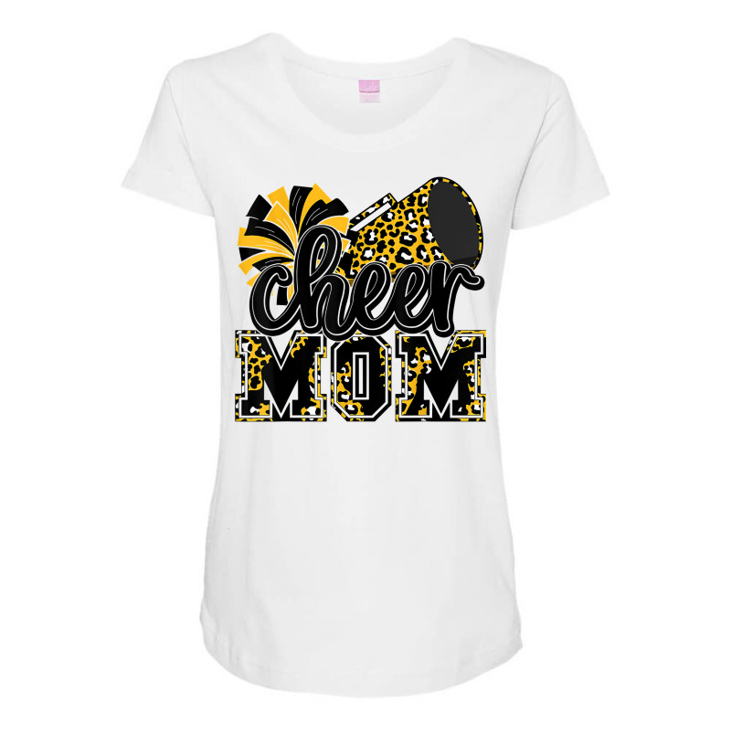 Cheer Mom Black Gold Leopard Cheer Poms & Megaphone T Shirt Maternity Scoop Neck T-shirt by cm-arts | Artistshot