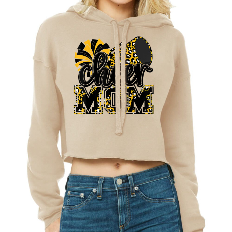 Cheer Mom Black Gold Leopard Cheer Poms & Megaphone T Shirt Cropped Hoodie by cm-arts | Artistshot