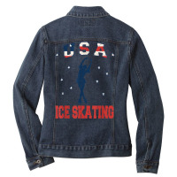 Usa Ice Skating Dance Support T Shirt Ladies Denim Jacket | Artistshot