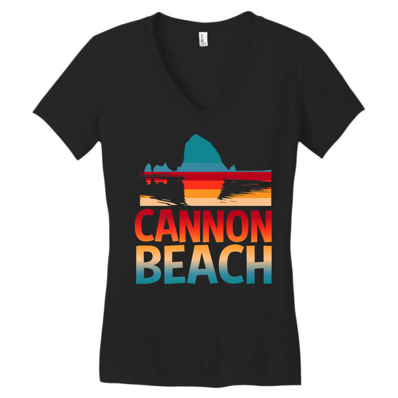 Cannon Beach Skyline Oregon Haystack Rock Souvenir Gifts Premium T Shi Women's V-Neck T-Shirt by cm-arts | Artistshot