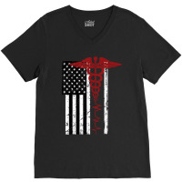 Usa Flag Medical Symbol Black Patriotic Caduceus Nurse Gift V-neck Tee | Artistshot