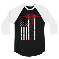 Usa Flag Medical Symbol Black Patriotic Caduceus Nurse Gift 3/4 Sleeve Shirt | Artistshot