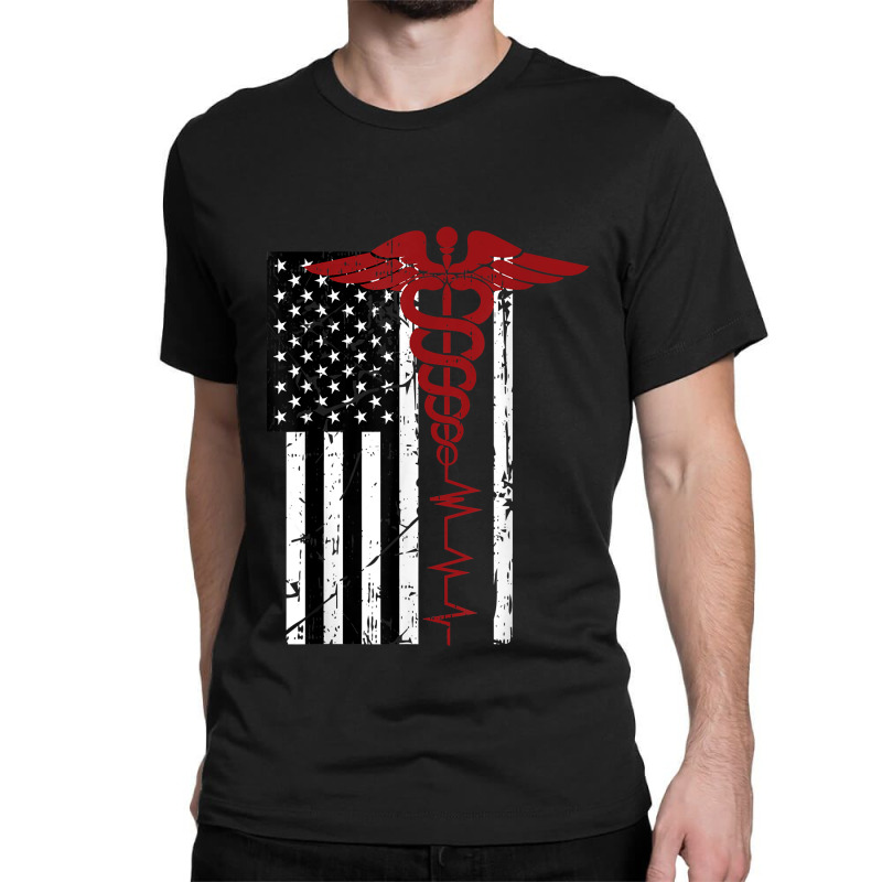 Usa Flag Medical Symbol Black Patriotic Caduceus Nurse Gift Classic T-shirt | Artistshot