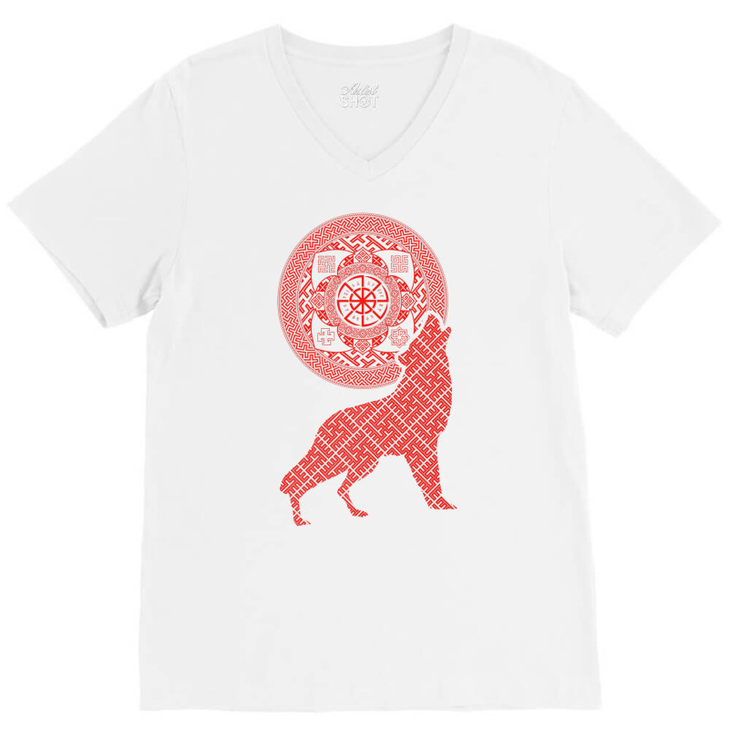 Svetoch Double Kolovrat Slavic God Symbol With Wolf Premium T Shirt V-Neck Tee by cm-arts | Artistshot