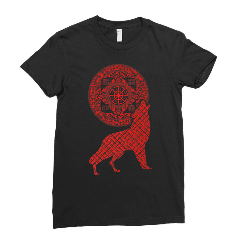 Svetoch Double Kolovrat Slavic God Symbol With Wolf Premium T Shirt Ladies Fitted T-Shirt by cm-arts | Artistshot