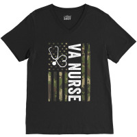 Va Nurse Camouflage American Flag Patriotic Medical Workers V-neck Tee | Artistshot