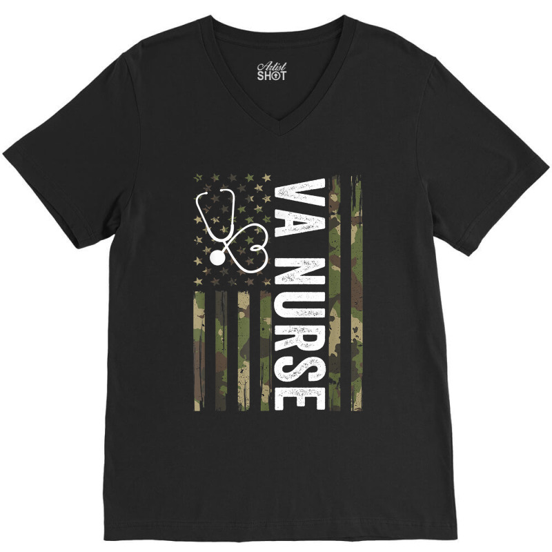 Va Nurse Camouflage American Flag Patriotic Medical Workers V-neck Tee | Artistshot