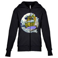 Surfing T-rex With A Gun, Surfing T-rex, Gigantic Surfing T-rex, Surfi Youth Zipper Hoodie | Artistshot