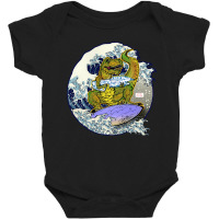 Surfing T-rex With A Gun, Surfing T-rex, Gigantic Surfing T-rex, Surfi Baby Bodysuit | Artistshot