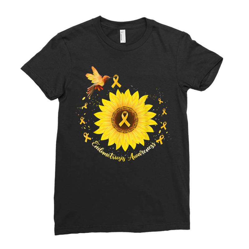 Hummingbird Sunflower Yellow Ribbon Endometriosis Awareness T Shirt Ladies Fitted T-Shirt by cm-arts | Artistshot