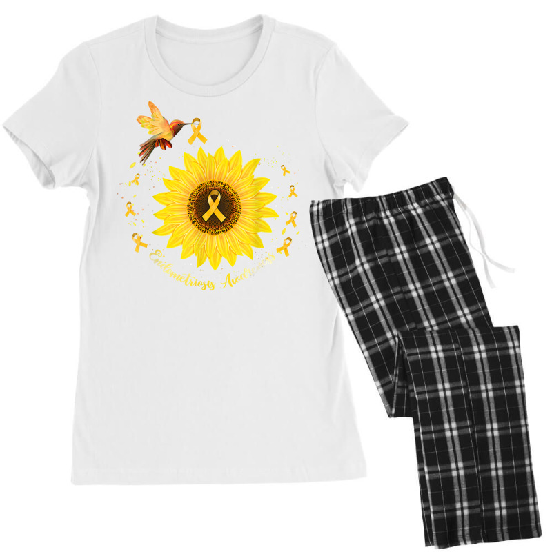 Hummingbird Sunflower Yellow Ribbon Endometriosis Awareness T Shirt Women's Pajamas Set by cm-arts | Artistshot