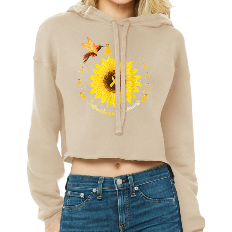 Hummingbird Sunflower Yellow Ribbon Endometriosis Awareness T Shirt Cropped Hoodie by cm-arts | Artistshot