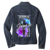 Normal Isn't Coming Back But Jesus Is Revelation 14 Usa Flag Ladies Denim Jacket | Artistshot