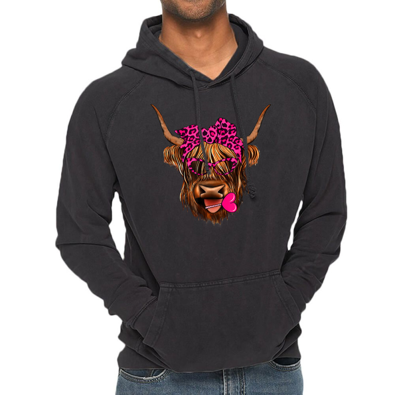 Valentines Highland Cow With Hearts Bandana And Glasses Vintage Hoodie | Artistshot