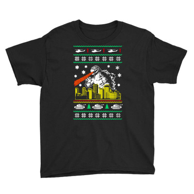 Godzilla Ugly Christmas Youth Tee Designed By Ande Ande Lumut