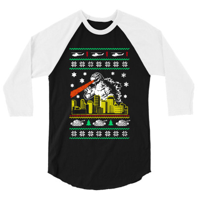 Godzilla Ugly Christmas 3/4 Sleeve Shirt Designed By Ande Ande Lumut