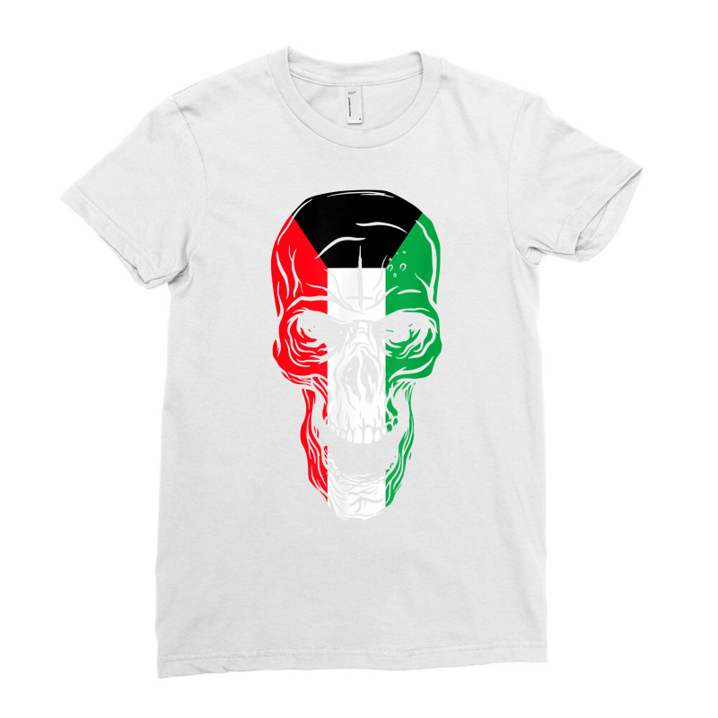 Kuwait Flag Colours Skull T Shirt Ladies Fitted T-Shirt by cm-arts | Artistshot