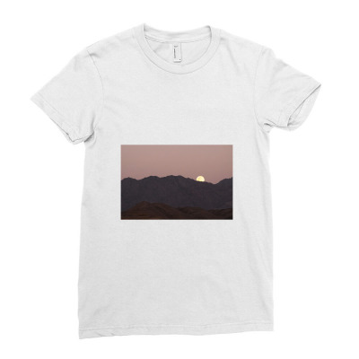 Full Moon Over Mountain Ranges Ladies Fitted T-shirt Designed By Centaureablues