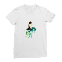 Green Tailed Mermaid  Mermaid Watercolor Painting Art Ladies Fitted T-shirt | Artistshot