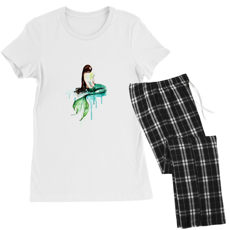 Green Tailed Mermaid  Mermaid Watercolor Painting Art Women's Pajamas Set | Artistshot