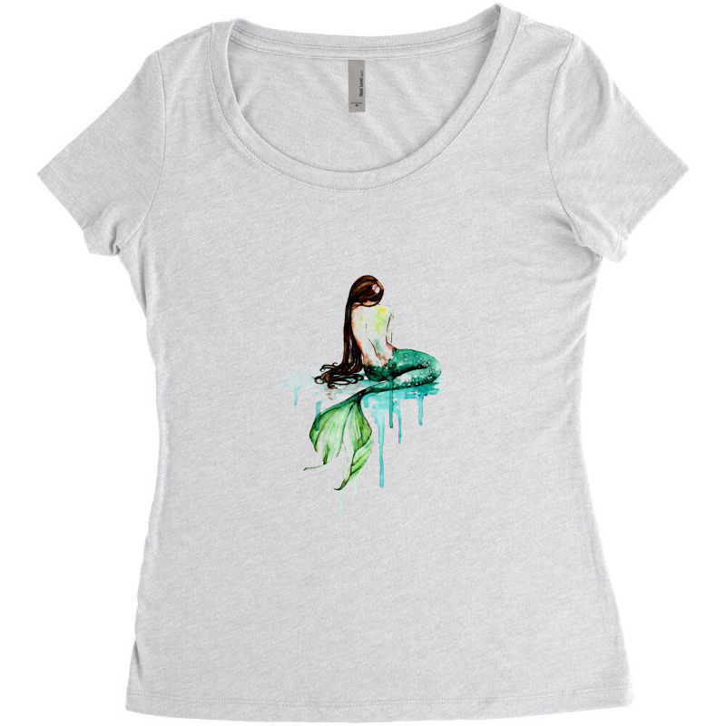 Green Tailed Mermaid  Mermaid Watercolor Painting Art Women's Triblend Scoop T-shirt | Artistshot