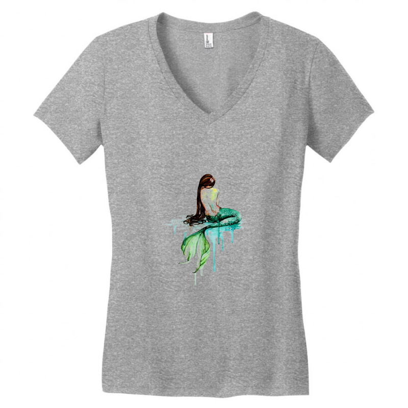 Green Tailed Mermaid  Mermaid Watercolor Painting Art Women's V-neck T-shirt | Artistshot