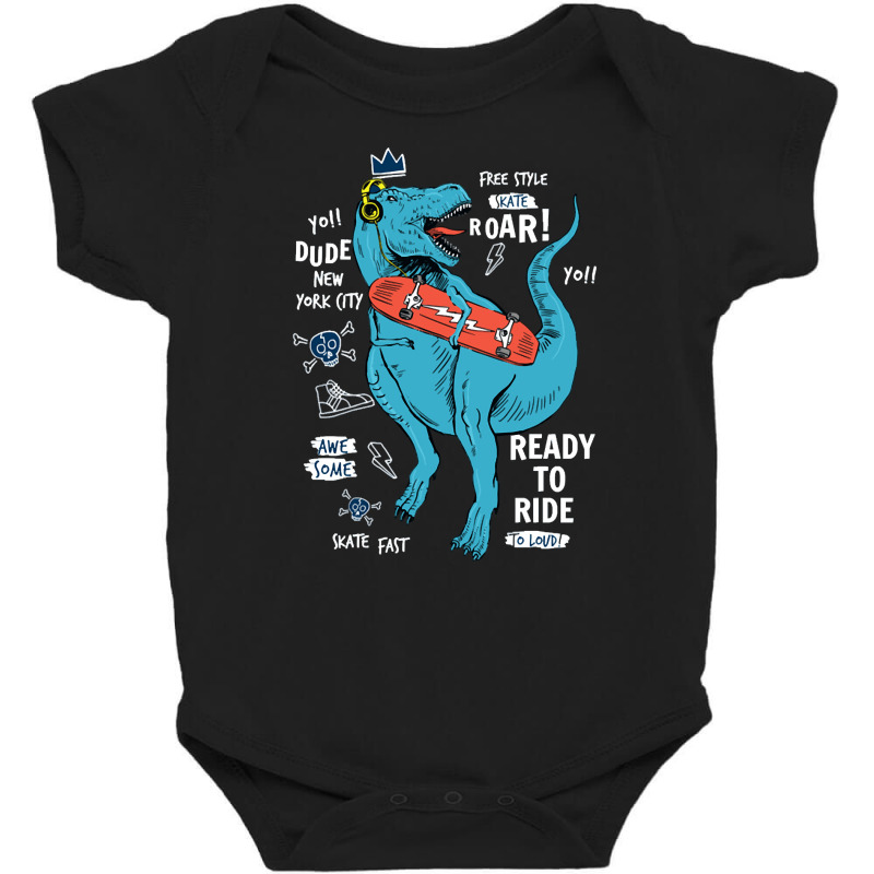 Skateboard Dinosaur, Skateboard, Dinosaur, Skateboard Dinosaur Vintage Baby Bodysuit | Artistshot