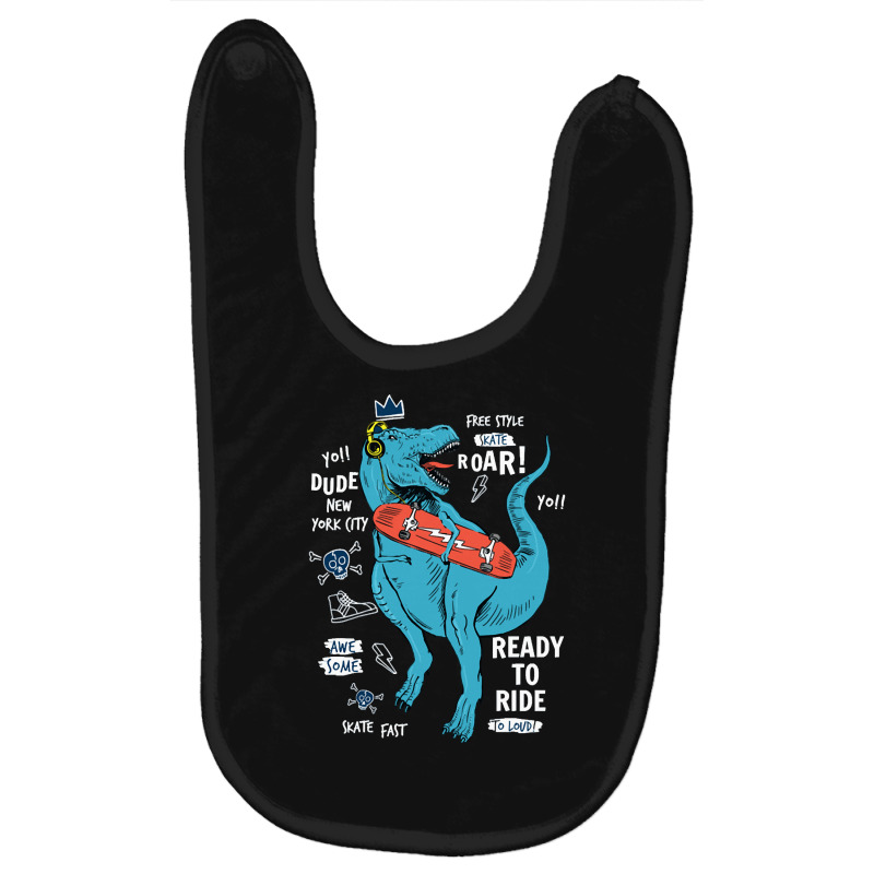 Skateboard Dinosaur, Skateboard, Dinosaur, Skateboard Dinosaur Vintage Baby Bibs | Artistshot