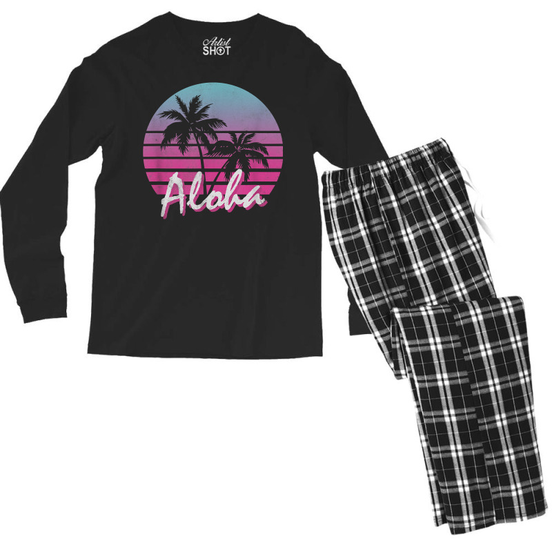 Aloha Hawaii Hawaiian Island Palm Beach Surf Vintage T Shirt Men's Long Sleeve Pajama Set by cm-arts | Artistshot