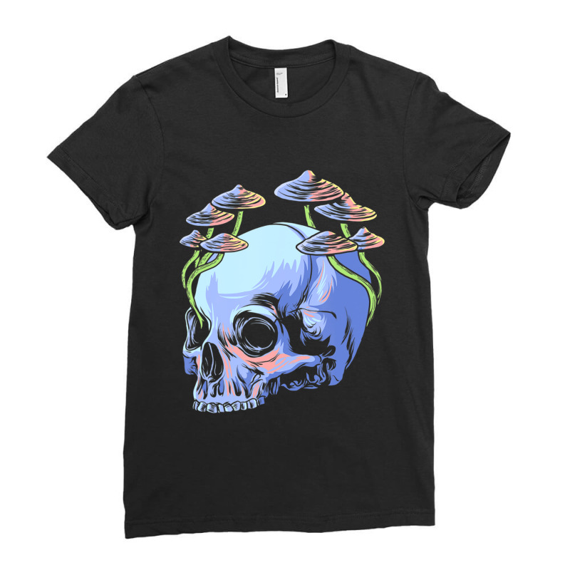 Skull Morel Mushrooms Mycologist Goth Mushroom Emo Ladies Fitted T-Shirt by Kosdapen517 | Artistshot