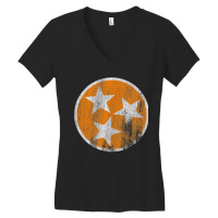 Orange Tennessee Flag Volunteer State Stars Vintage Women's V-neck T-shirt | Artistshot