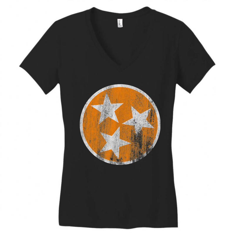 Orange Tennessee Flag Volunteer State Stars Vintage Women's V-Neck T-Shirt by ToraHernton | Artistshot