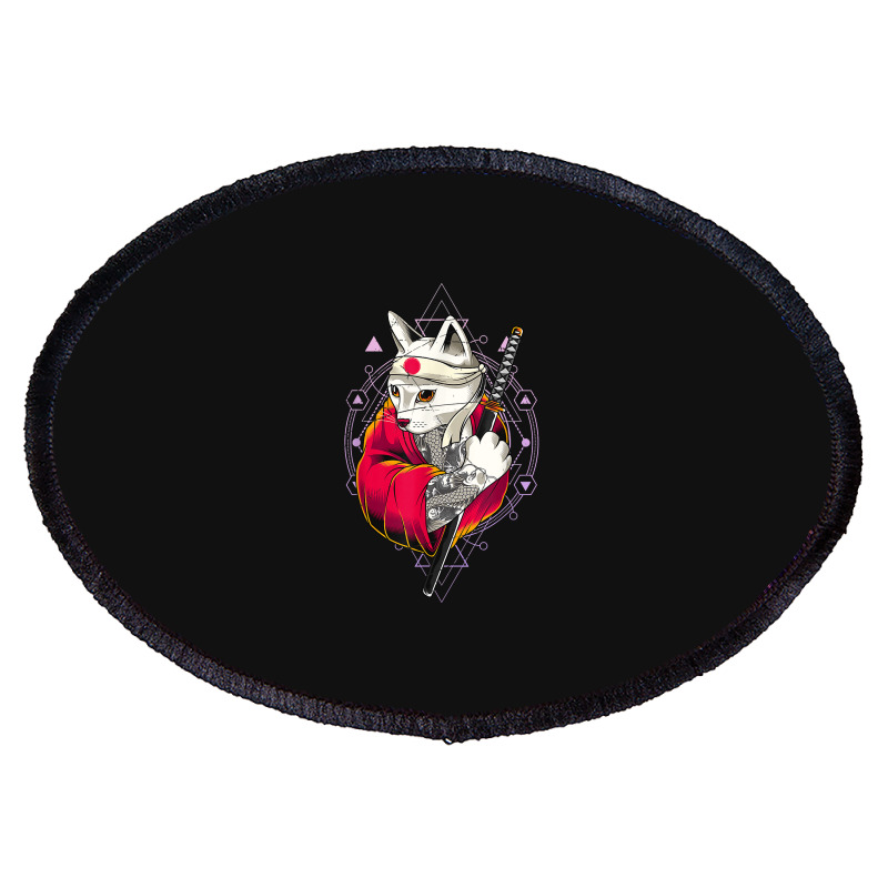 Pagan Occult Japan Flag Kawaii Anime Cat Samurai Pastel Goth Oval Patch | Artistshot