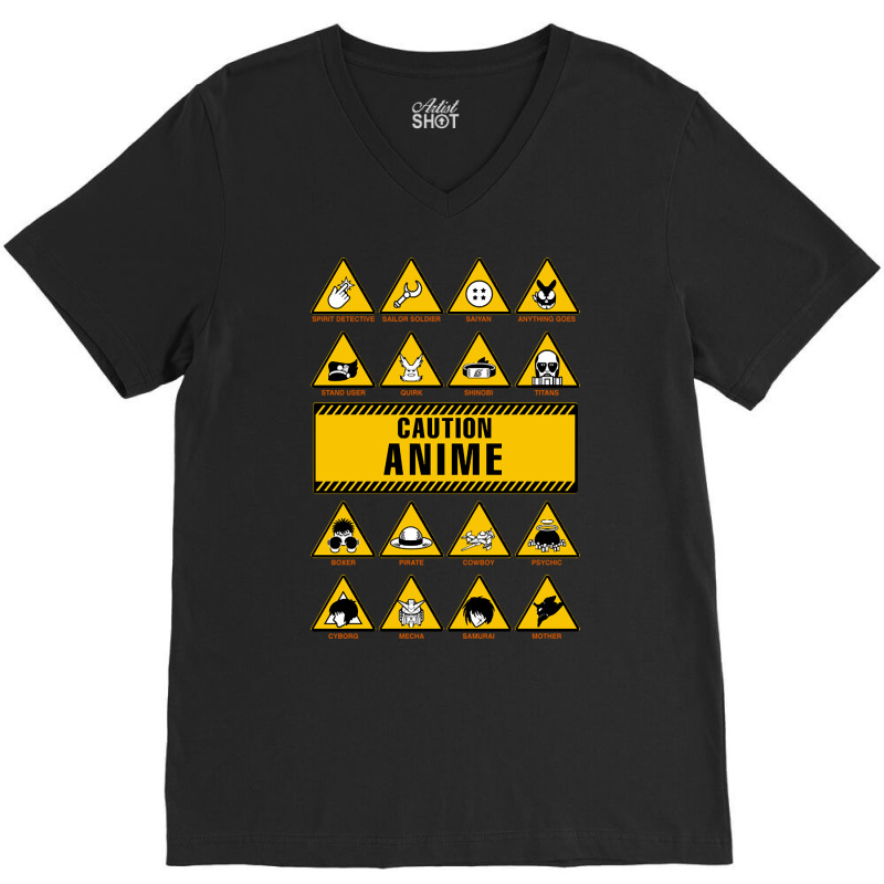 Anime Signs - Caution V-neck Tee | Artistshot