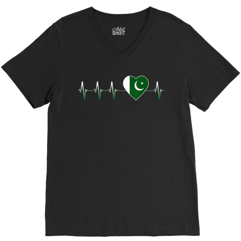 Pakistani Heartbeat I Love Pakistan Flag Heart Pulse Gift V-Neck Tee by ToraHernton | Artistshot