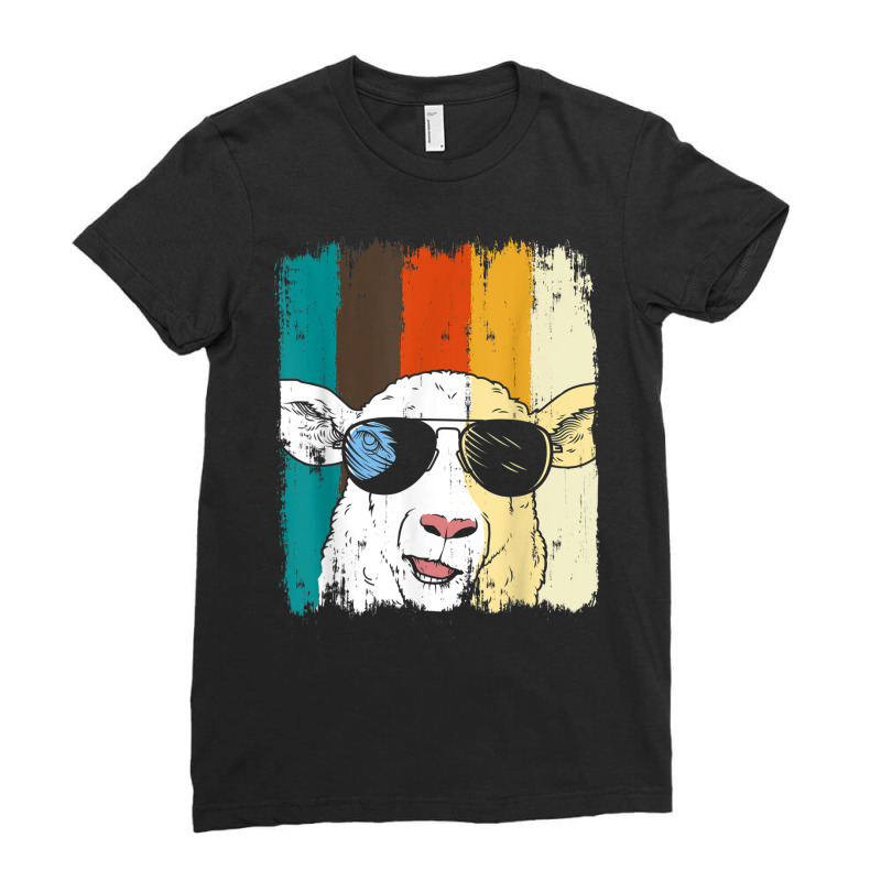 Farming Farmer Cool Sunglasses Farm Animal Retro Sheep T Shirt Ladies Fitted T-Shirt by cm-arts | Artistshot