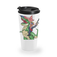 Machine Gun Trump On T Rex Dinosaur With American Flag Travel Mug | Artistshot